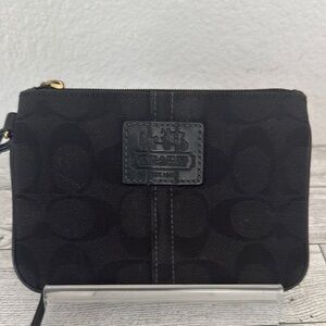 Coach Leatherware Black Monogram Wristlet with Leather Accents